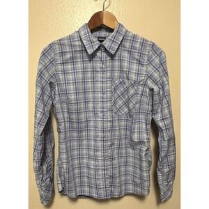 Patagonia Havasu Snap Up Shirt Long Sleeve Plaid Blue Outdoor Hiking Womens M